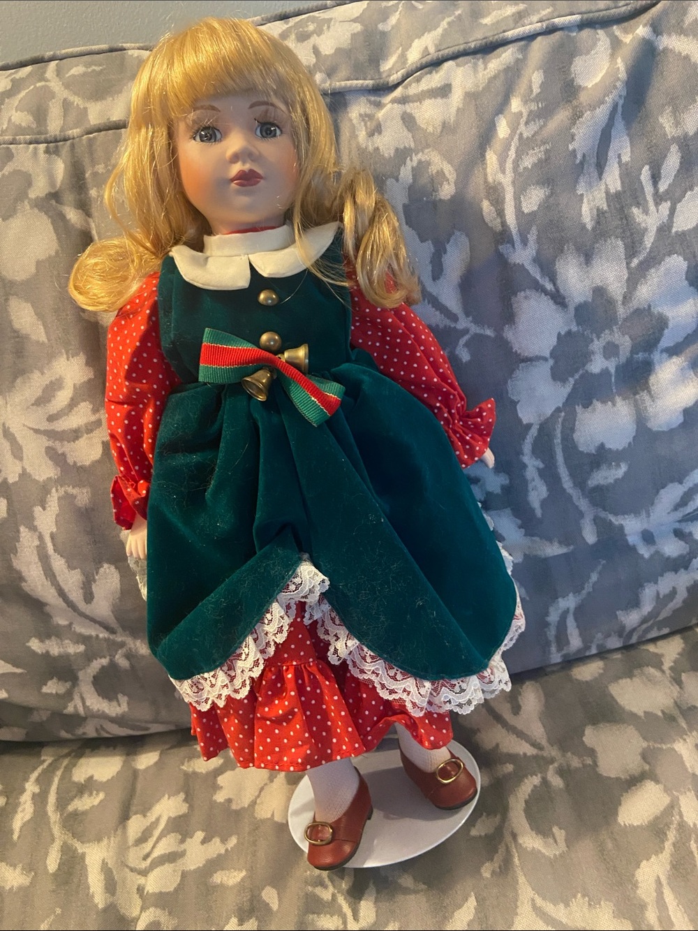 Christmas Porcelain Doll with Stand